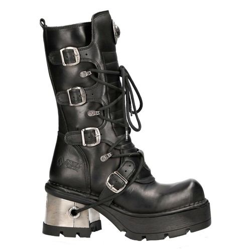 New Rock 373-S33 Mujer Negro 100% Cuero Gótico Punk Emo Rock Botas Estilo Motero - Imagen 2 de 8