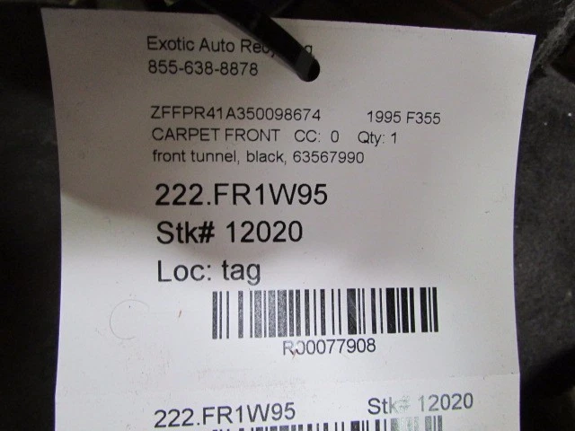 Ferrari F355, Alfombra Túnel Delantera, Negra, con Placa de Aluminio, Usada, P/N 63567990 Foto 4 de 4