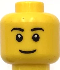 Lego New Yellow Minifigure Head Black Eyebrows Thin Grin Black Eyes Part