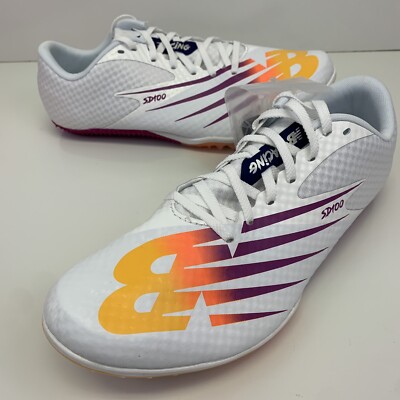 New Balance SD100v4 White PurpleYellow Mens Track & Field Cleats USD100W4 NoLid