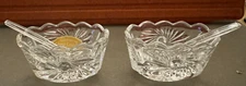 2 PRESSED GLASS SALT CELLARS WITH SCALLOPED EDGE - RARE FIND