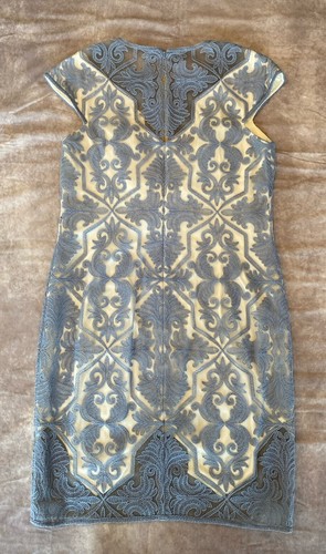 TADASHI SHOJI Blue Stone Embroidered Floral Lace Sheath Dress Size 14 Worn Once - Picture 5 of 6
