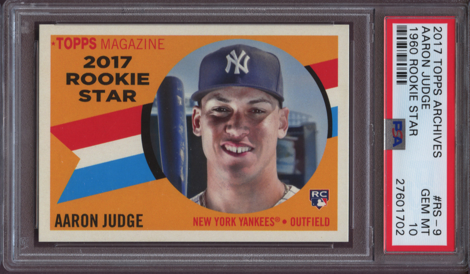 2017 Topps Archives 1960 Rookie Star RS-9 Aaron Judge PSA 10 Gem Mint RC QTY view 3