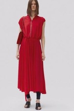 CELINE Red Dress Crepe Viscose Jersey Studded Neck 38 Fall17 Phoebe AUTH 2700