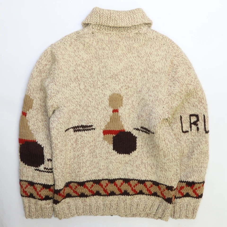 Suéter Cowichan Tejido Lana Bowling De Colección Talla Mediana Cremallera Relámpago Foto 2 de 4