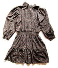 Living My Best Style Pink Lily Black Brown Pink Floral High Neck Smock Dress L
