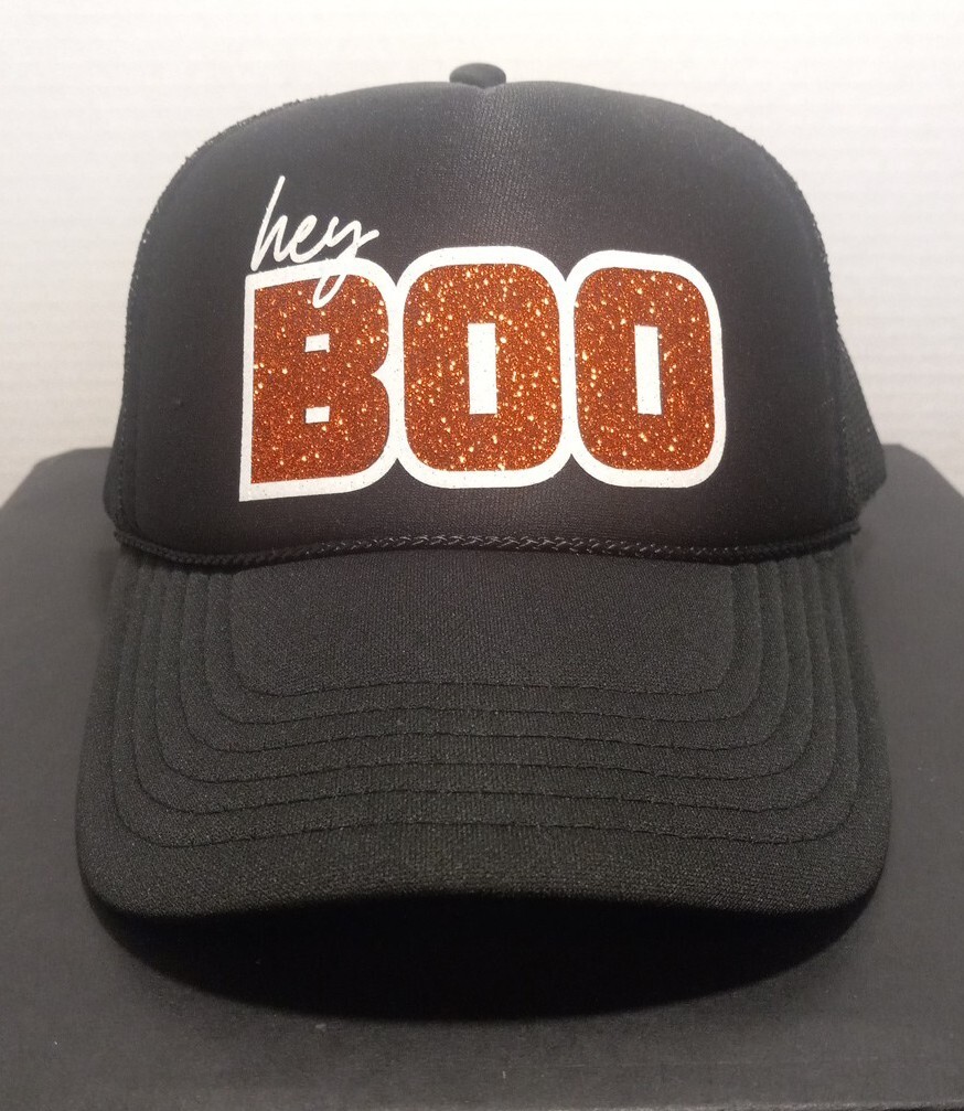 OTTO Hey Boo Retro Vintage Trucker Hat in Black