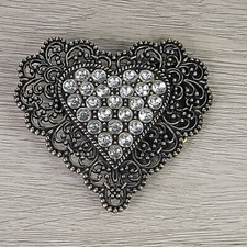 VINTAGE HEART SHAPE COWGIRL BELT BUCKLE Crystal Rhinestones