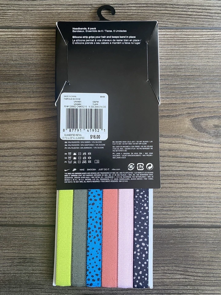 Nuevo paquete de 6 diademas Nike colores surtidos 129862 talla única para la mayoría Foto 2 de 3