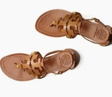 New Tory Burch Phoebe Size 8.5 Flat Thong  Royal Tan Leather Sandals