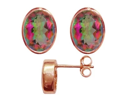 9ct Oro Rosa Natural Mystic Topacio Ovalado Tuerca Pendientes 3.00ct Ru Hecho - Imagen 1 de 4