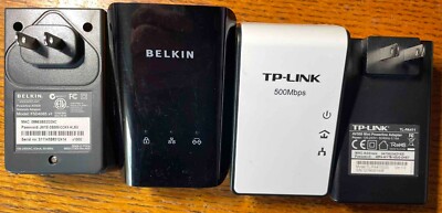 4 Powerline AV500 Adapters: TP-Link  TL-PA411 (2)  and Belkin F5D4085 (2)