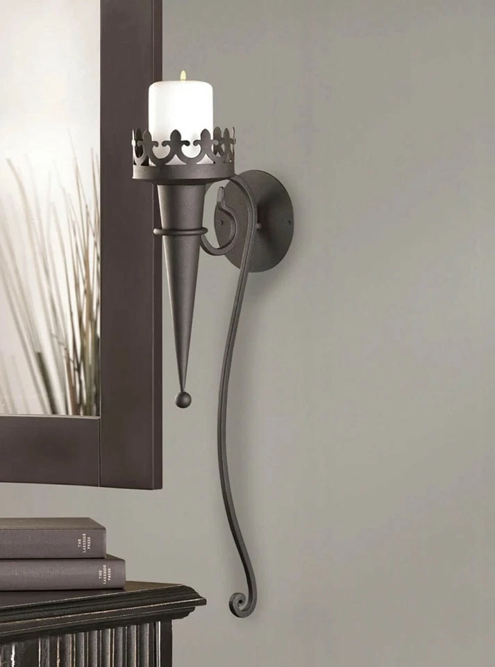 Aplique de pared estilo antorcha gótica de hierro candelabro lámpara linterna decoración del hogar Foto 2 de 3