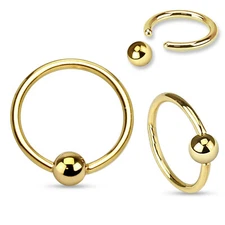 Captive Nipple Ear Ring 14 Gauge 1/2" Gold IP 5mm Ball *