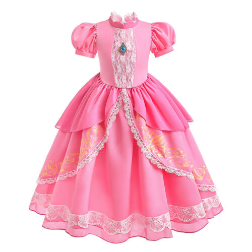 Kinder Mädchen Super Mario Peach Cosplay Kostüme Pfirsich Prinzessin Kleid - Bild 1 von 12