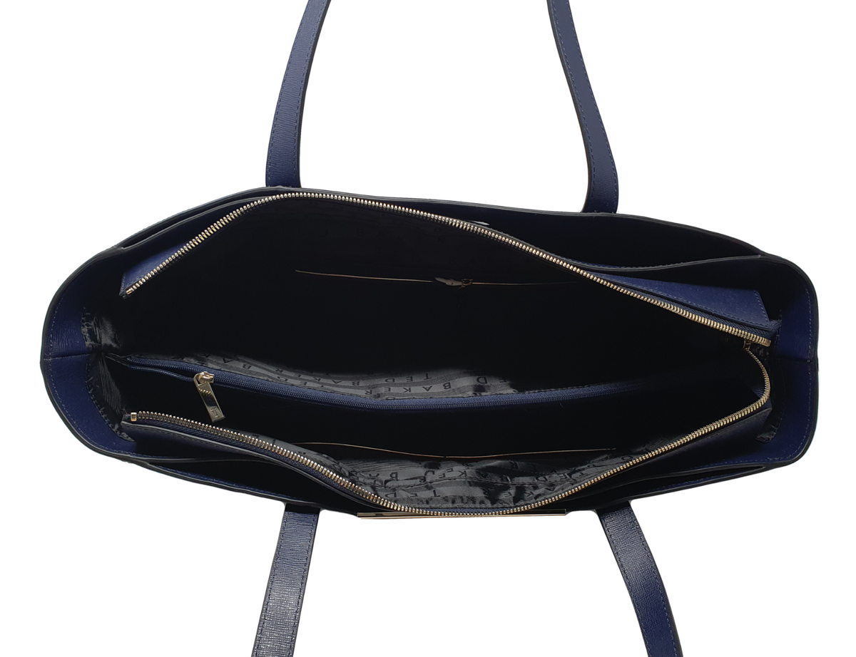 Ted Baker Saffiano Large Leather Tote Handbag in Navy NEW UK