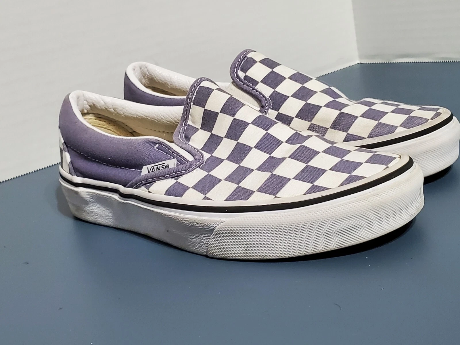 Mocassini scarpe skateboard Vans slip on a scacchi bianco viola tela donna 5 34 5