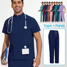 NiaaHinn Uniform Men Scrub Set Medical Doctor Scrub Uniform Zipper-Top Unisex
