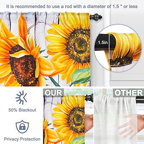 Sunflower Cow Farmhouse Kitchen Curtains: Farm Funny 28"x36" Sunflower 5 - Picture 6 of 7