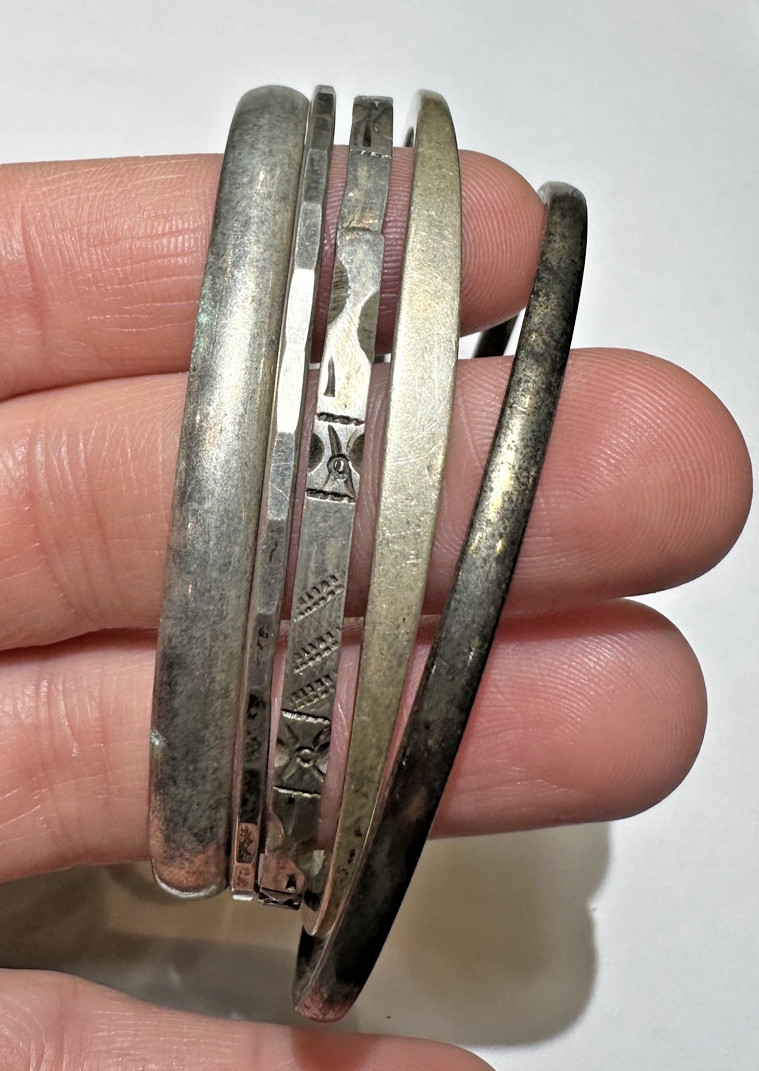 Chunky Stackable Sterling Silver Etched Bangle Cu… - image 1