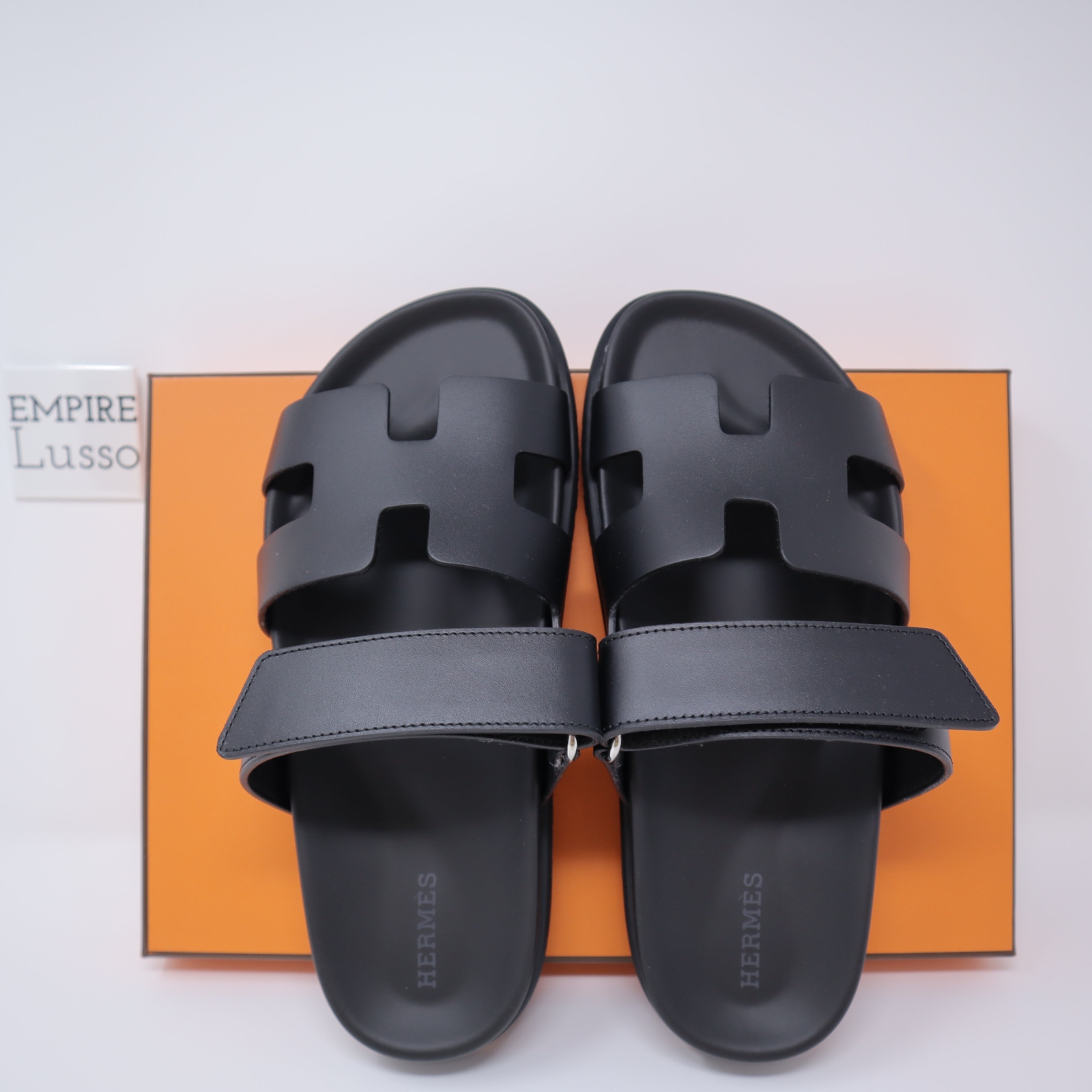 NEW 37.5 HERMES WOMEN CHYPRE SANDALS SLIPPERS Classic Black