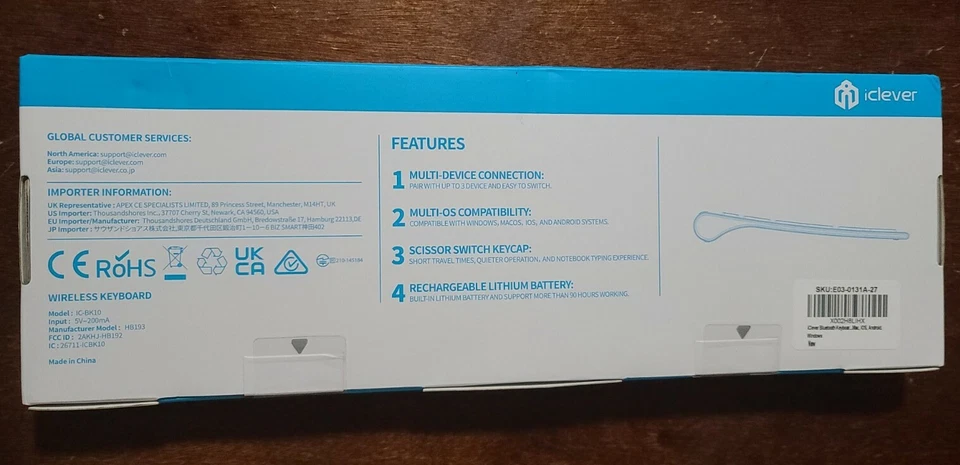 iClever Ultra Slim  Rechargeable Wireless Keyboard IC-BK10 White & Silver - Image 2 of 2