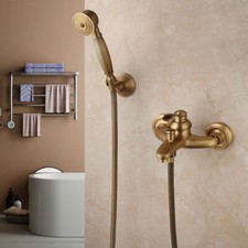 Antique Brass Wall Mounted Bathroom Bath Tub Mixer Shower Faucet Hand Shower Set