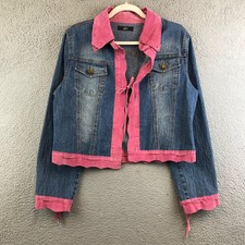 Luii Jacket Womens Medium M Denim Pink Suede Trimmed Cropped Western Rodeo