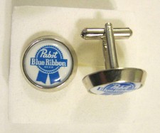 Pabst Cuff Links , Pabst Blue Ribbon Beer logo cufflinks , Pabst Beer cuffs
