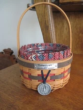 Vintage Small Longaberger 1997 Round Inaugural Basket with Protector Liner & Tag