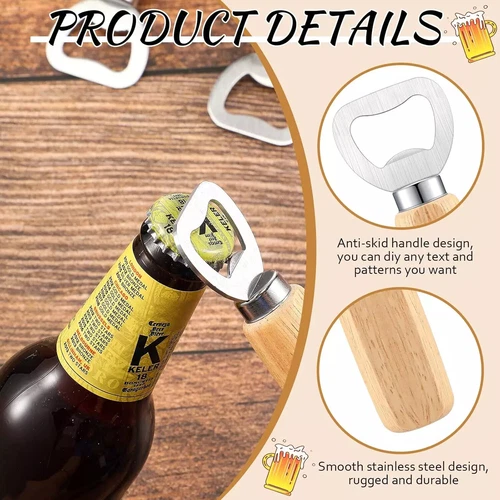 50Pcs Wood Handheld Bottle Opener Stainless Steel Bottle Opener Wood Wine Opener - Picture 5 of 10