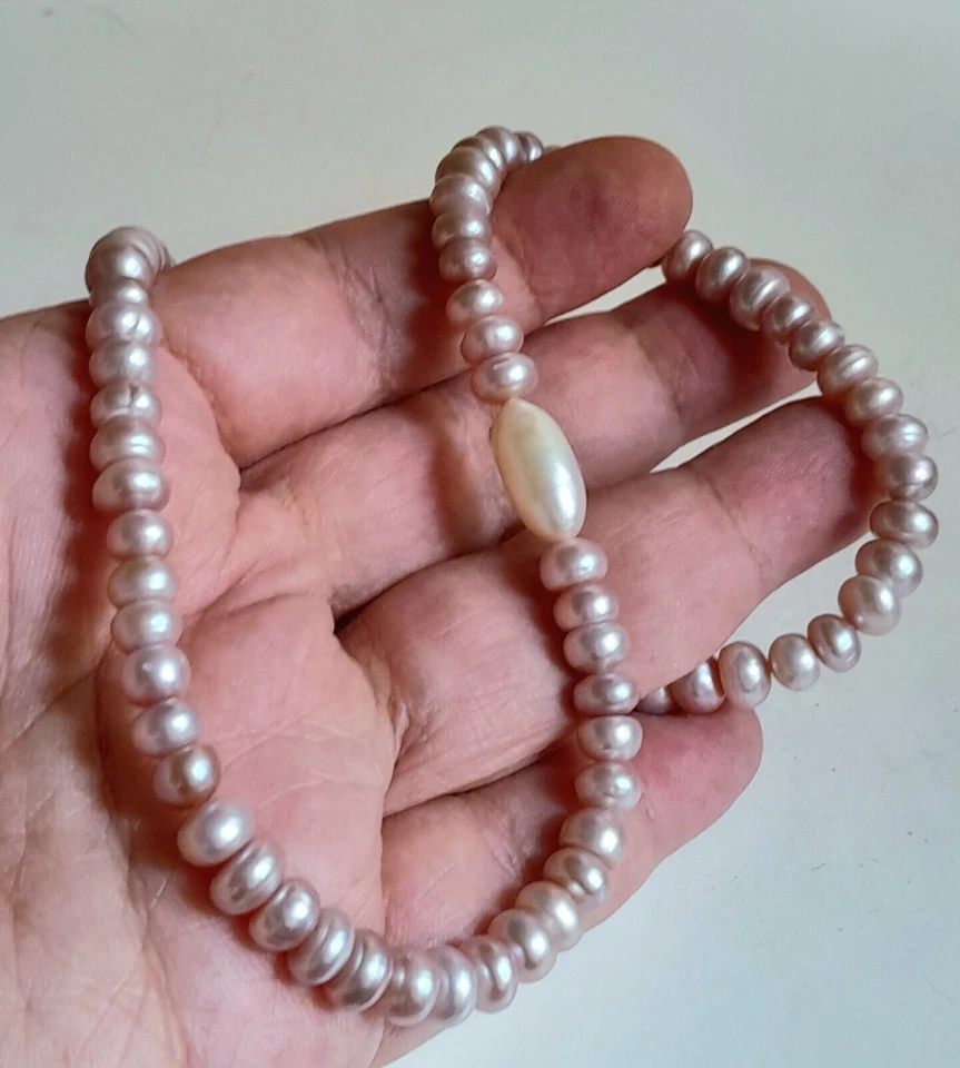 COLLANA PERLE D'ACQUA DOLCE LILLA PERLA BAROCCA BIANCA ARGENTO 925 PERLE NATURAL - Immagine 4 di 4