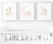 Pink Elephant Nursery Print - Set Of 3 - Baby Room Wall Art - Nursery Decor