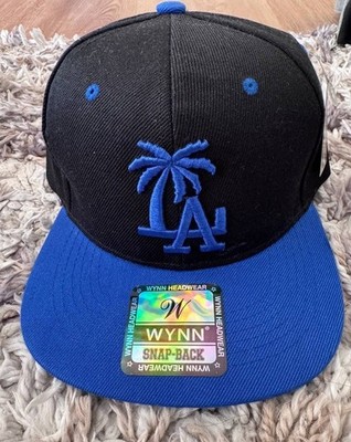 WYNN Headwear LA Palm Tree Snapback Hat Black Royal Blue Mens NWT