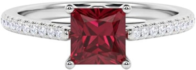 Jul-Ruby 1.5 Ct Gem Princess Cut Rose Flower Wedding Engagement Ring for Women