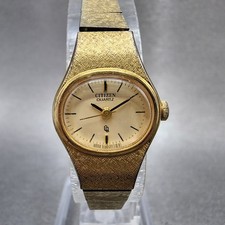 Citizen CQ Watch Women 18mm Champagne Dial Gold Tone 2030-202791 New Battery