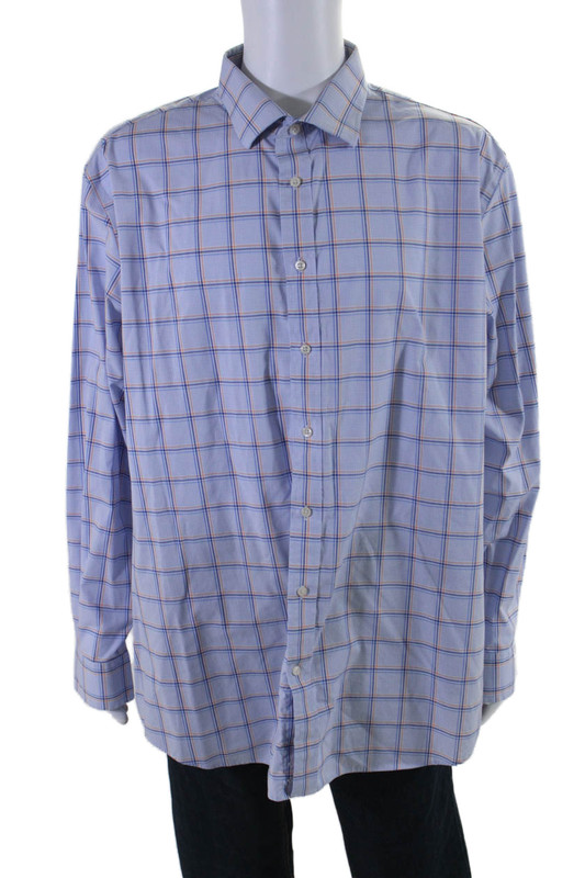 Lauren Ralph Lauren Mens Textured Collar Stripped Button Up Dress Shirt Blue Siz