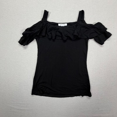 White House Black Market Top Womens XXS Good Black Ruffle Cold Shoulder Blouse