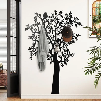 HOMCOM Garderobenhaken Wandgarderobe in Baum-Form mit 8 Haken Wanddeko Schwarz - Bild 1 von 4