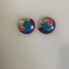 Gold Tone Pink Turquoise Purple Enamel Swirl Stud Earrings Statement 80s E15 — photo 3
