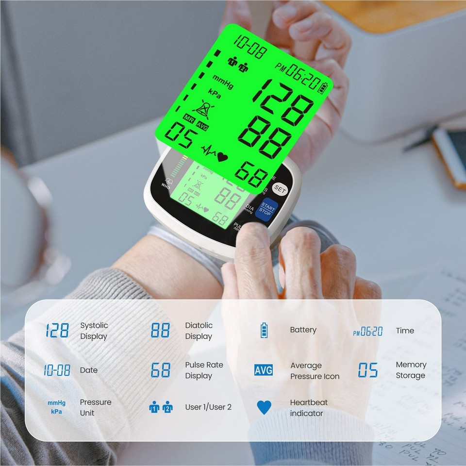 RENPHO Blood Pressure Monitor Wrist Rechargeable Heart Rate Machine ...