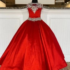 Pageant Little Dress for Teens Crystal Kids Gown Formal Party Beading High Neck