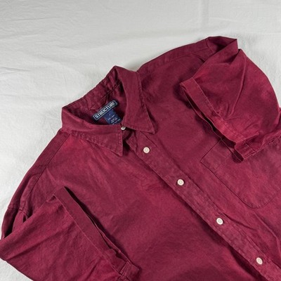 Structure Men's Size L Burgundy 100% Linen Short Sleeve Button Down Shirt