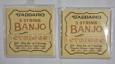 D'Addario 5-String Banjo Strings J69 Phosphor Bronze - Light Gauge 2 pkgs.