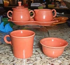 HLC  Fiestaware Persimmon Cream And Sugar Set With Tray w/Bullion Bowl