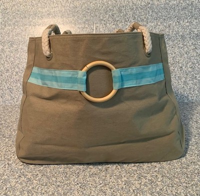 Redken Canvas Sage Gray Tote Bag / Beach Bag with Paisley Interior 16'' x 12''