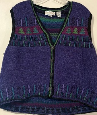 Sigrid Olsen Sport Vintage Purple Fair Isle Tree Knit Sweater Vest Womens 1X XL