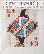 Needlepoint Canvas Vintage S. Treglown King of Diamonds Sword Tapestry Card RARE