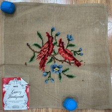 Vintage Dritz Preworked Needlepoint Canvas Cardinals Birds Madeira 14x14