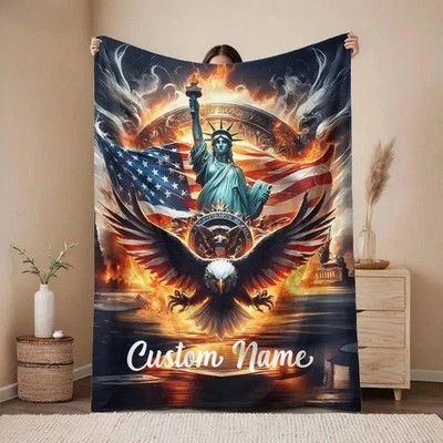 Personalized Custom Name America 250 Patriotic Eagle USA 1776-2026 Fleece Throw